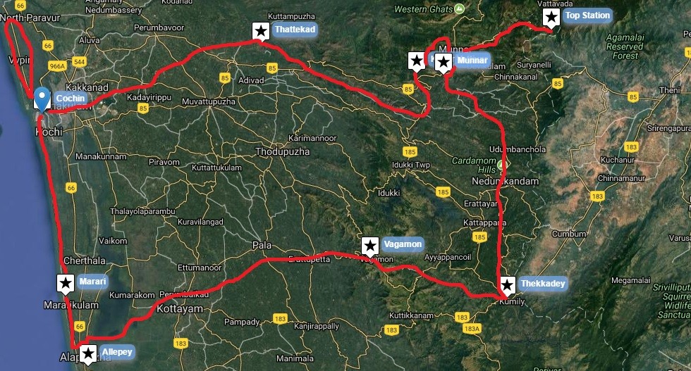 Reiseverlaufskarte zu Fahrradtour Exotisches Kerala