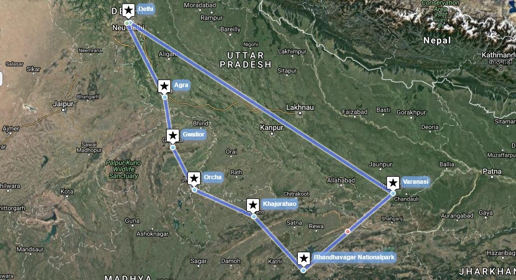 Reiseverlaufskarte zu Reise durch das Herz Indiens