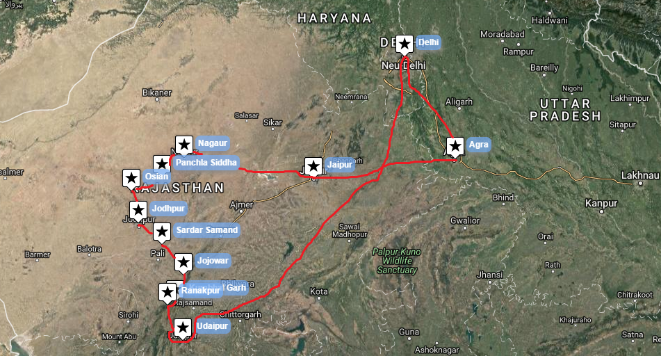 Reiseverlaufskarte zu Bezauberndes Rajasthan per Fahrrad