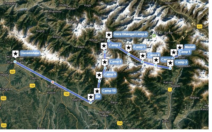 Reiseverlaufskarte zu Wildes Himalaya Trek komplett ab/bis Delhi