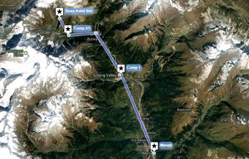 Reiseverlaufskarte zu Beas Kund Trek
