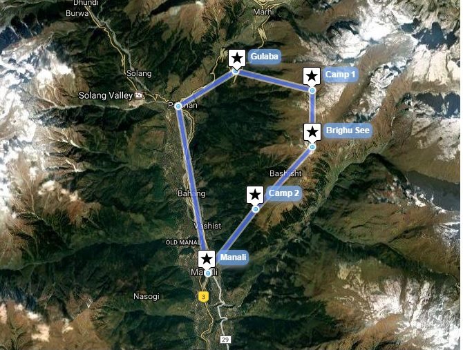 Reiseverlaufskarte zu Trek zum heiligen Brighu See