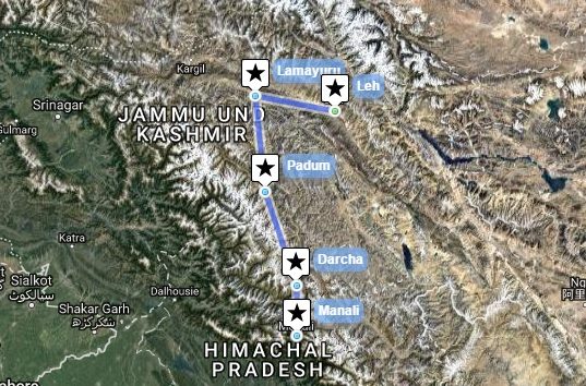 Reiseverlaufskarte zu Große Zanskar Durchquerung