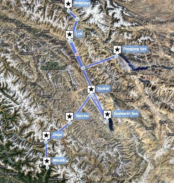 Reiseverlaufskarte zu Motorrad Tour Spezial: Über die höchsten Pässe der Welt
