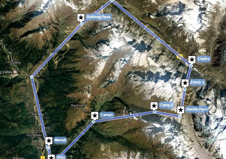 Reiseverlaufskarte zu Hamta Pass Trek kurze Variante