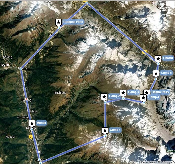 Reiseverlaufskarte zu Hamta Pass Trek