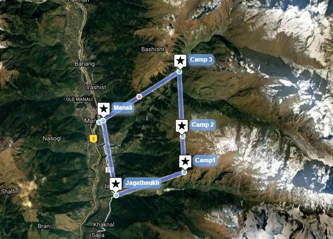 Reiseverlaufskarte zu Rundwanderung durch das Hamta-Tal