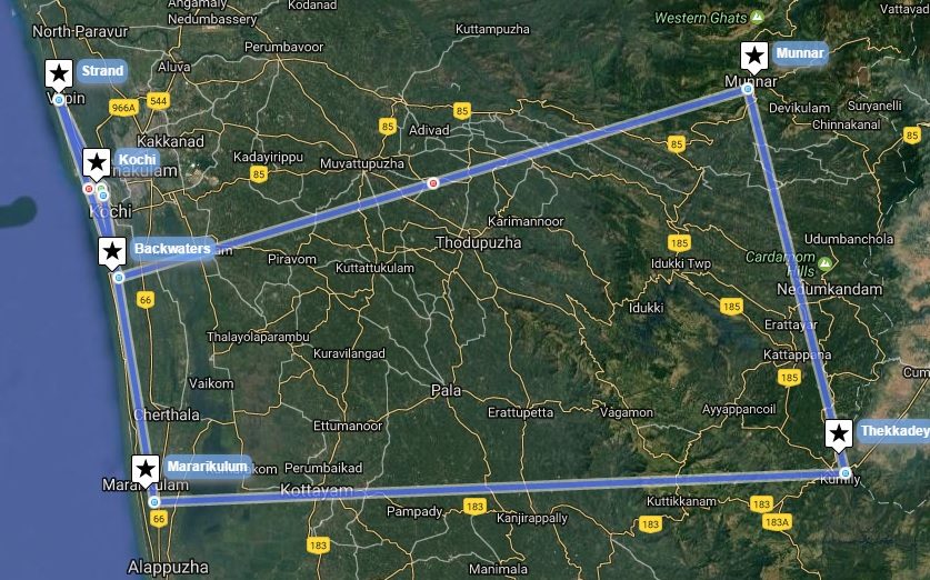 Reiseverlaufskarte zu Kerala Budget Reise