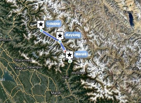 Reiseverlaufskarte zu Jeep-Tour in das Lahaul Tal