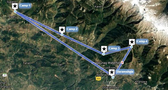 Reiseverlaufskarte zu Trekkingtour durch Berg-Dörfer mit Yoga Stunden