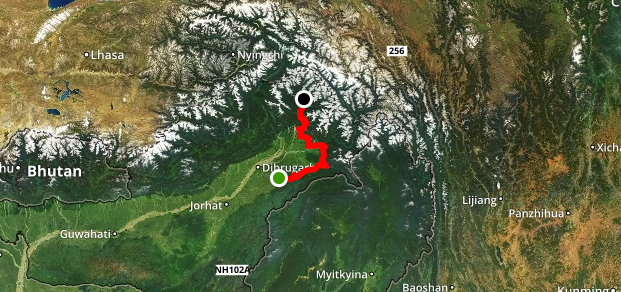 Reiseverlaufskarte zu Östliches Arunachal Pradesh-Überquerung der Mishmi Berge
