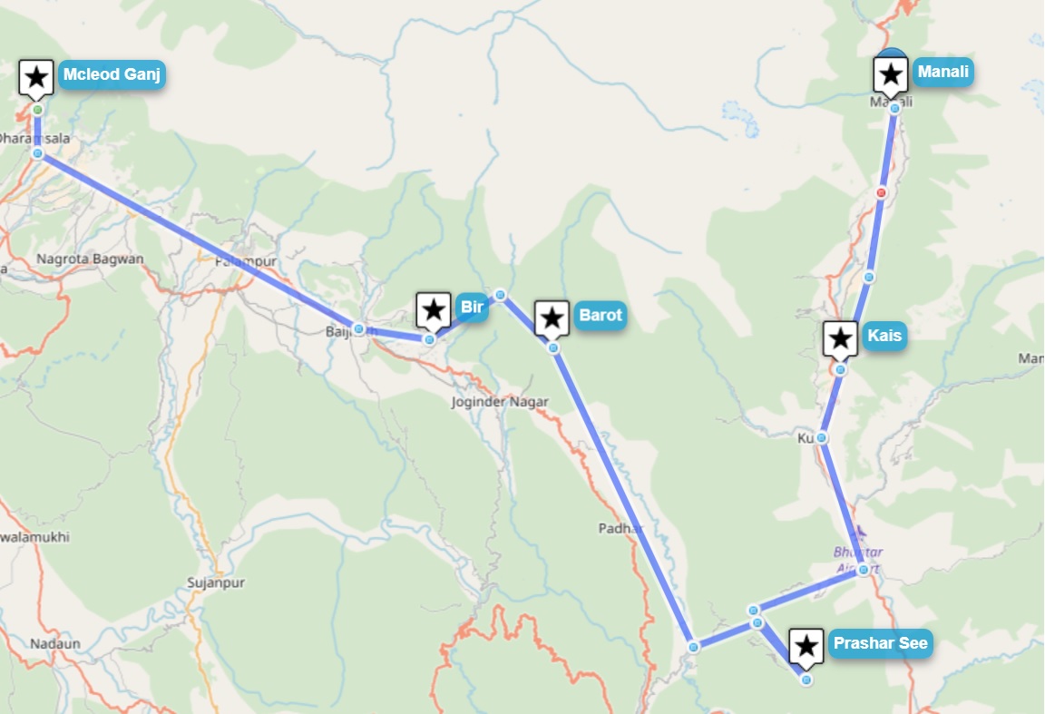 Reiseverlaufskarte zu Sportliche Mountainbike Tour durch die Ausläufer des Indischen Himalaya