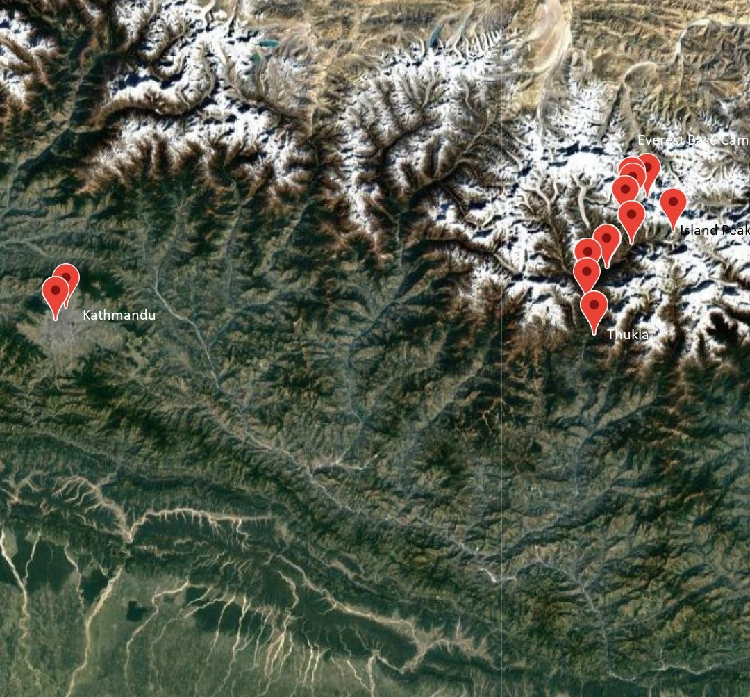 Reiseverlaufskarte zu Trekking in Nepal: Everest Base Camp Trek mit Option Island Peak