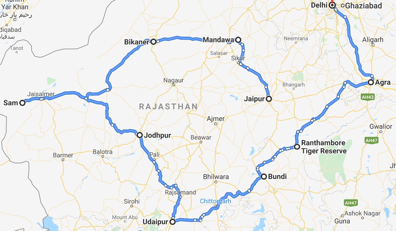 Reiseverlaufskarte zu Klassische Rajasthan Motorrad Tour