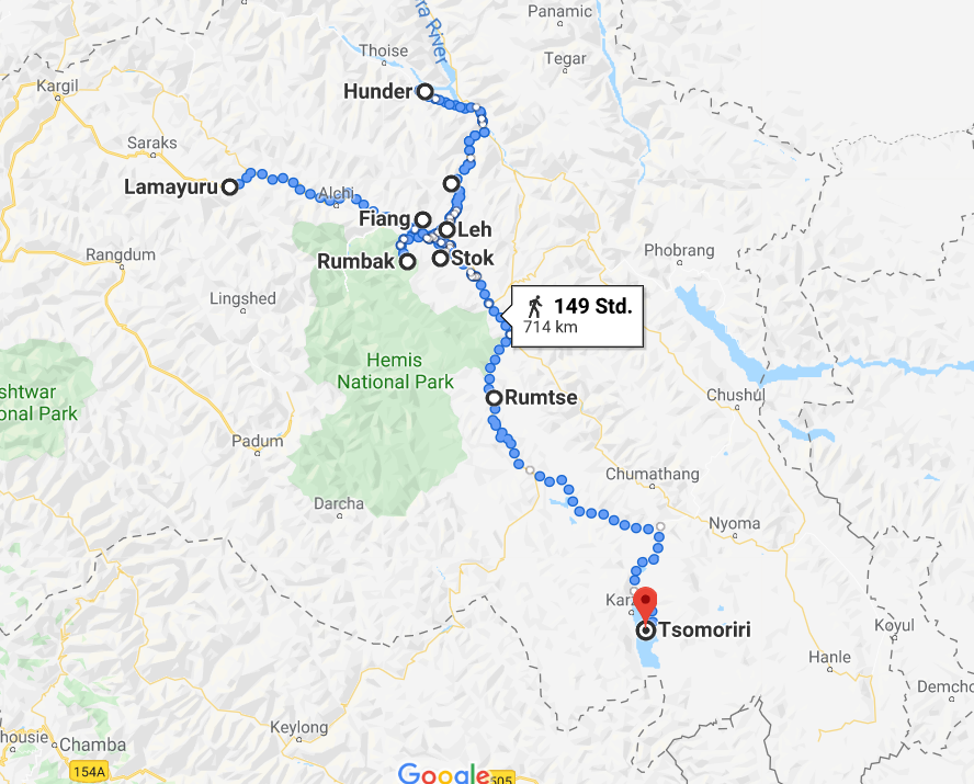 Reiseverlaufskarte zu Dreiwöchige Trekking und Kultur Reise in Ladakh