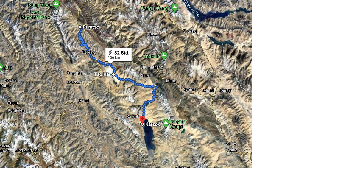 Reiseverlaufskarte zu Trekkingtour in Ladakh: Von Rumtse zum Tsomoriri See