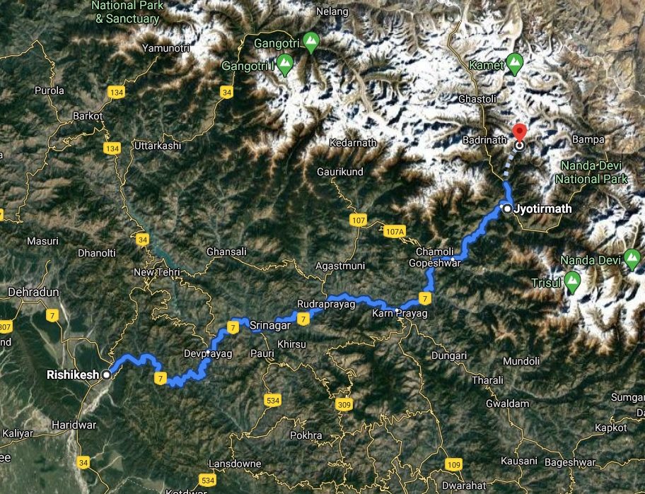 Reiseverlaufskarte zu Trek durch das Blumental im Monsun